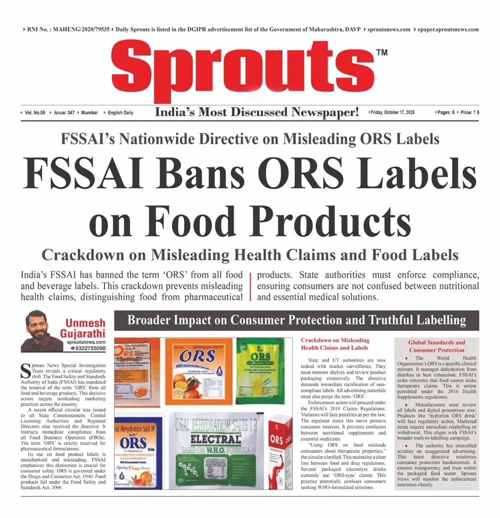 FSSAI Bans Use of ‘ORS’ Term on Food Products in Nationwide Crackdown.
