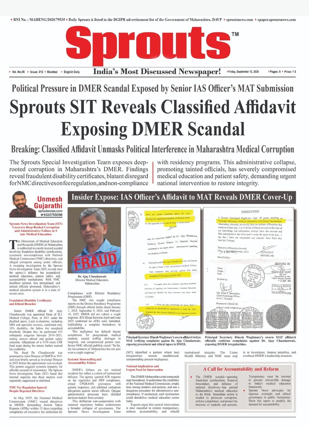 Sprouts SIT Exposes DMER Scandal With Explosive IAS Affidavit.